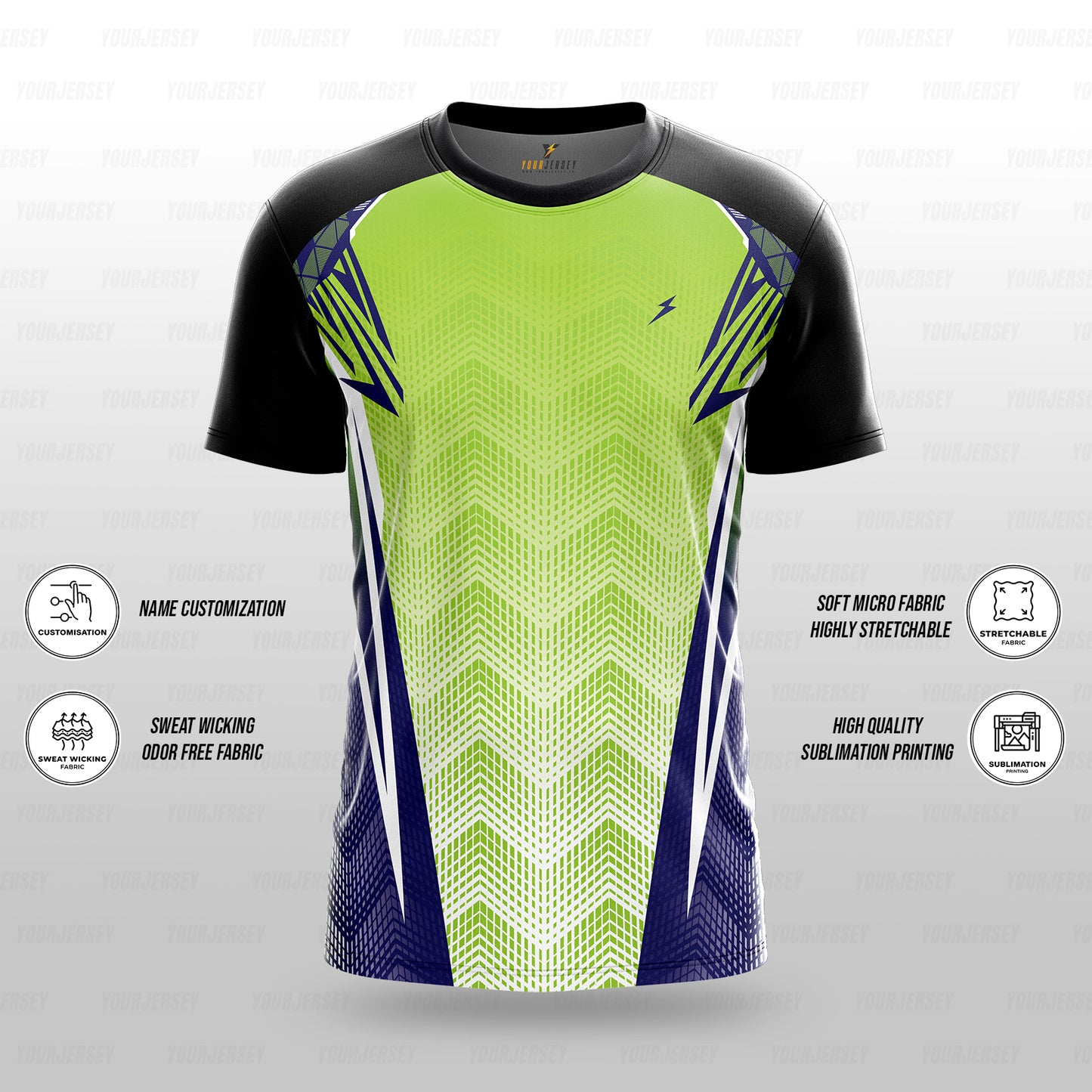 Custom Sports Jersey for Men & Kids Personalised T-Shirt - Lime Strike yourjerseyj
