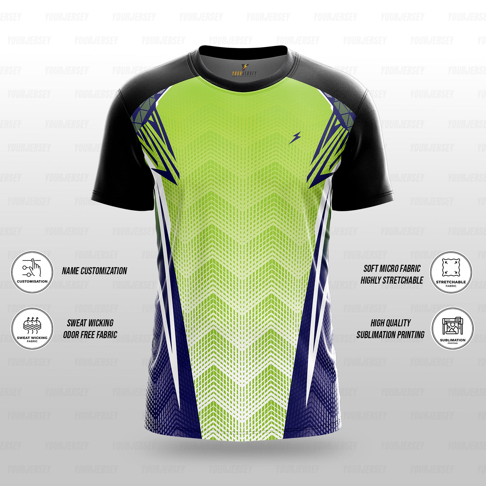 Custom Sports Jersey for Men & Kids Personalised T-Shirt - Lime Strike yourjerseyj