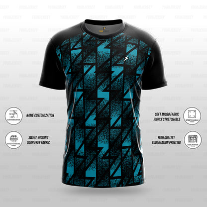 Custom Sports Jersey for Men & Kids Personalised T-Shirt - Aqua Bolt Black Jersey yourjerseyj