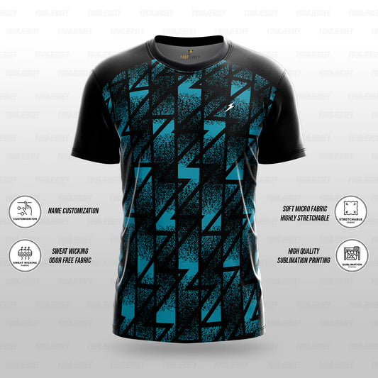 Custom Sports Jersey for Men & Kids Personalised T-Shirt - Aqua Bolt Black Jersey yourjerseyj