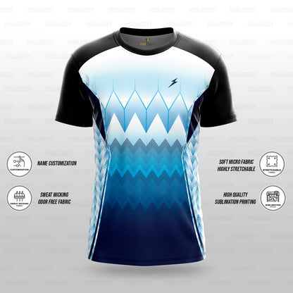 Custom Sports Jersey for Men & Kids Personalised T-Shirt - Aqua Blue Black Jersey yourjerseyj