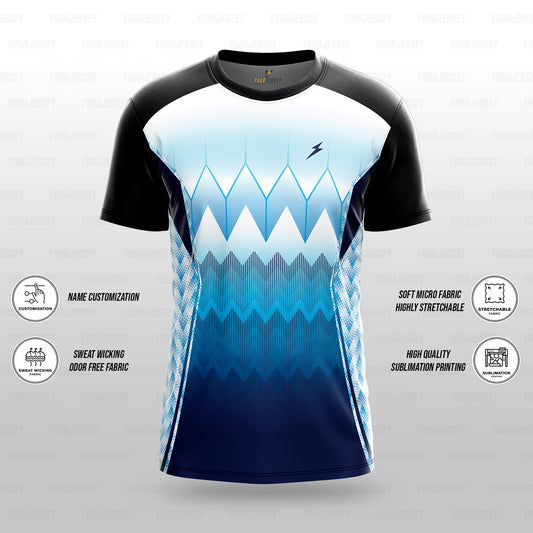 Custom Sports Jersey for Men & Kids Personalised T-Shirt - Aqua Blue Black Jersey yourjerseyj