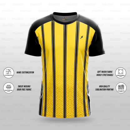 Custom Sports Jersey for Men Personalised T-Shirt - Yellow Line Black Jersey yourjerseyj