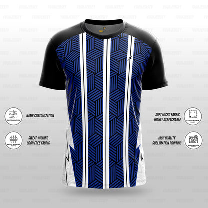Custom Sports Jersey for Men Personalised T-Shirt - Royal Blue & White Line Black Jersey yourjerseyj