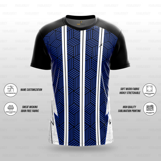 Custom Sports Jersey for Men Personalised T-Shirt - Royal Blue & White Line Black Jersey yourjerseyj