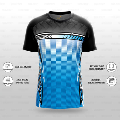 Custom Sports Jersey for Men & Kids Personalised T-Shirt - Sky Blue Black Jersey yourjerseyj