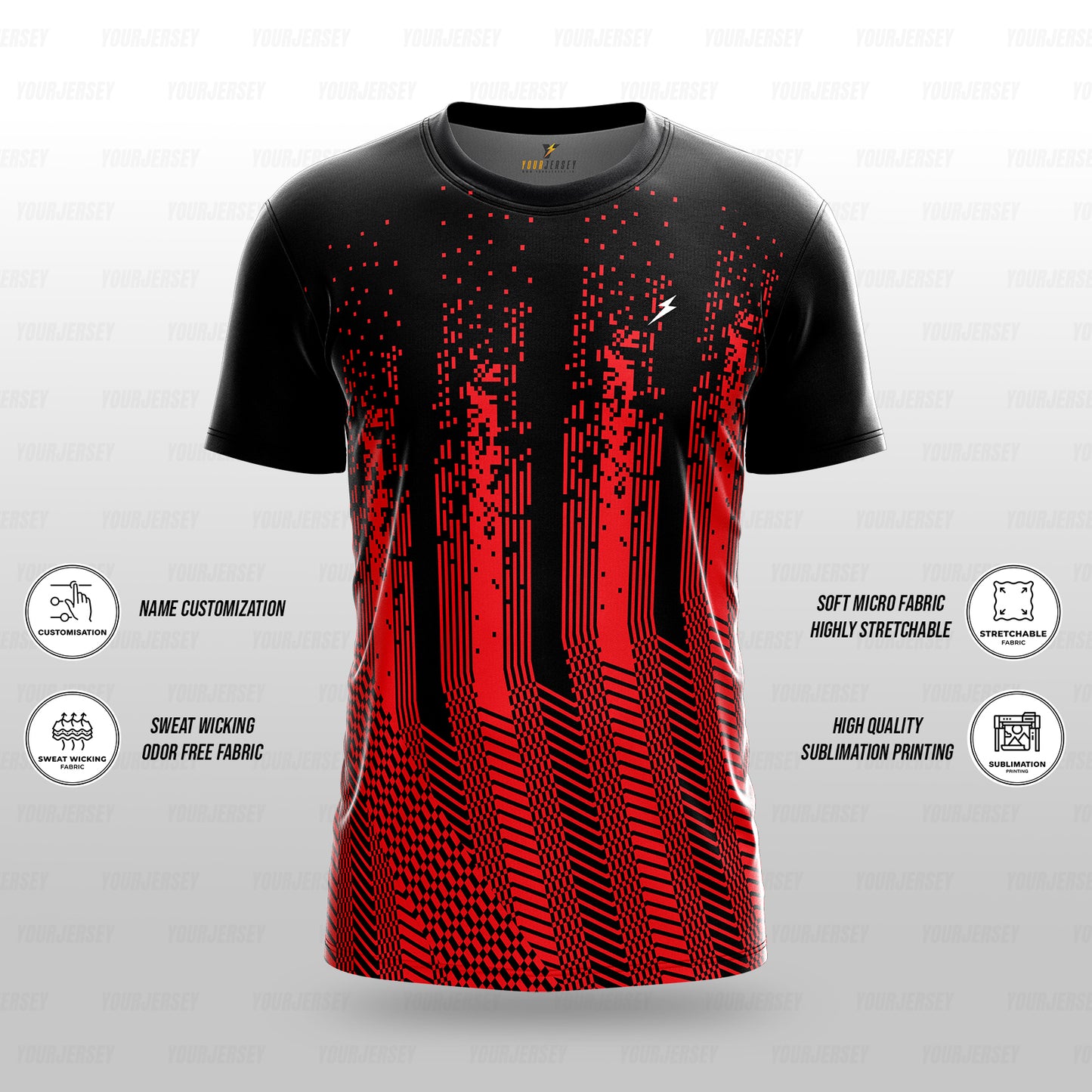 Custom Sports Jersey for Men & Kids Personalised T-Shirt - Red Code yourjerseyj