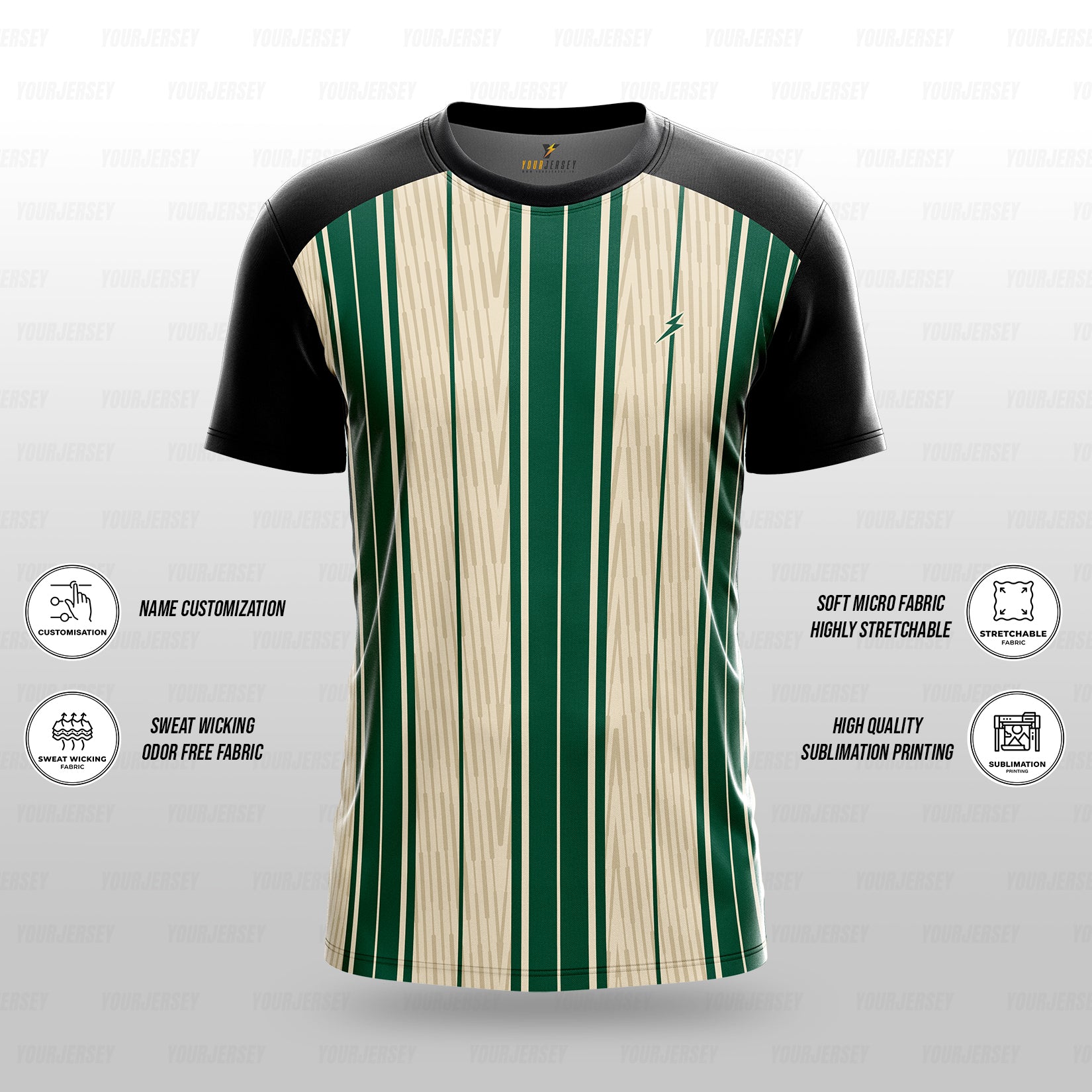 Custom Sports Jersey for Men Personalised T-Shirt - Forest Green & White Line Black Jersey yourjerseyj