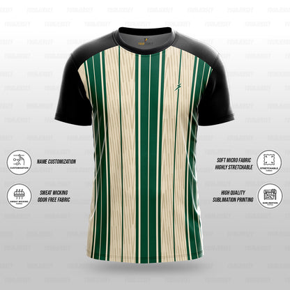 Custom Sports Jersey for Men Personalised T-Shirt - Forest Green & White Line Black Jersey yourjerseyj