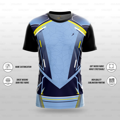 Custom Sports Jersey for Men & Kids Personalised T-Shirt - Blue Sky Crackle Black Jersey yourjerseyj