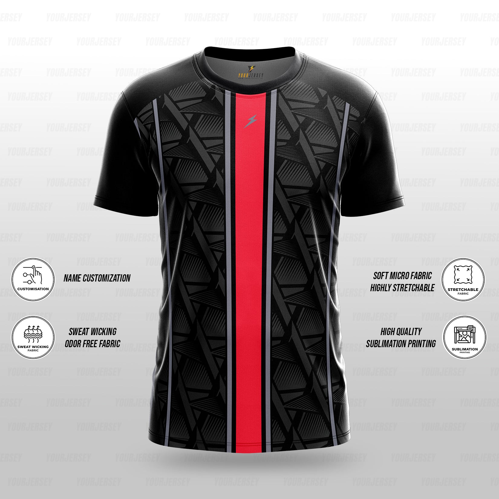 Custom Sports Jersey for Men Personalised T-Shirt - Red Line Black Jersey yourjerseyj