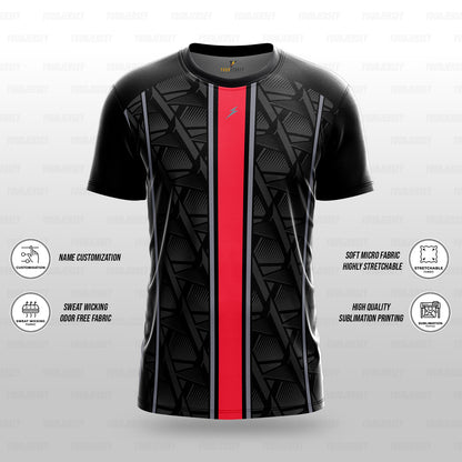 Custom Sports Jersey for Men Personalised T-Shirt - Red Line Black Jersey yourjerseyj