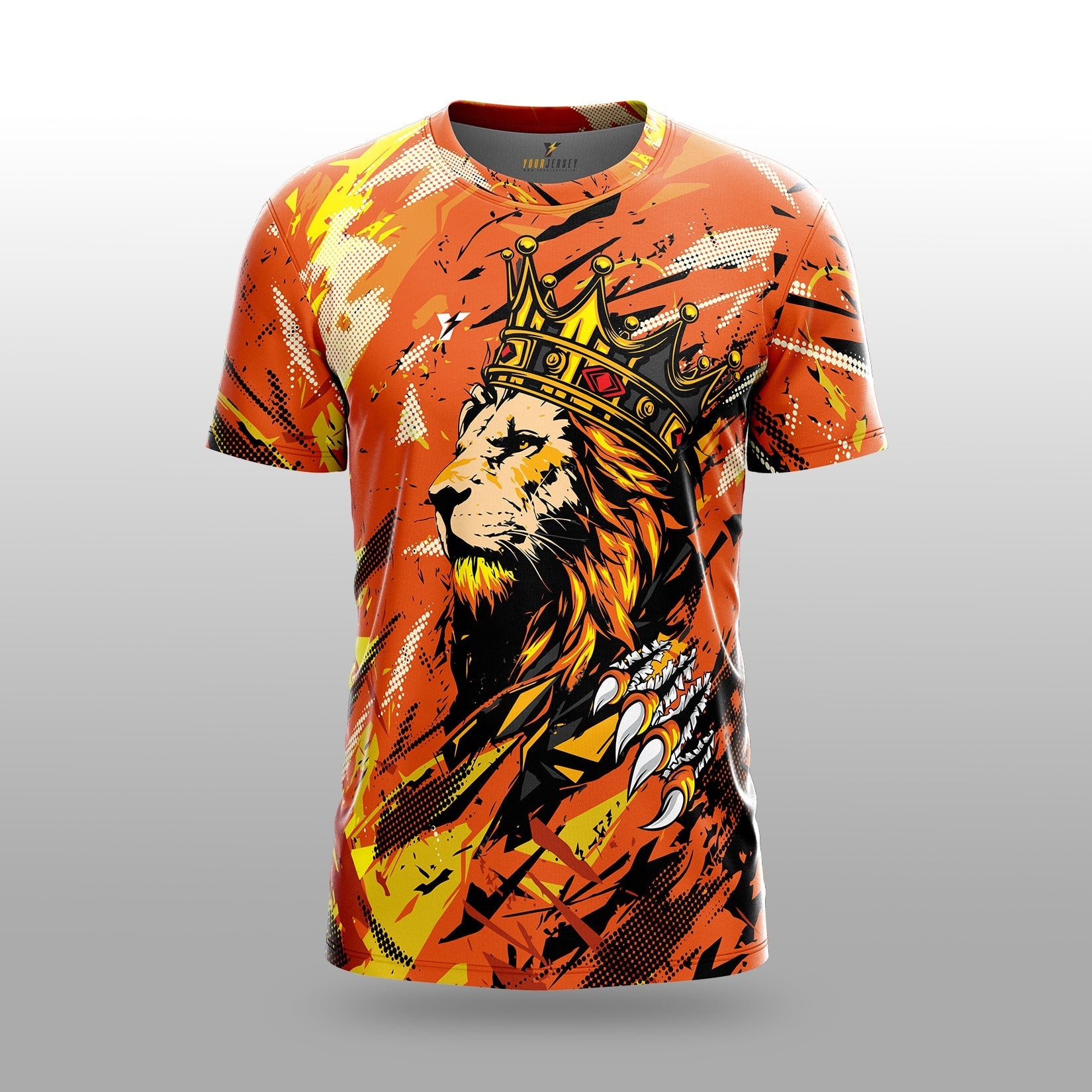 The King Orange Lion Jersey – Royal Lion Crown Graphic – Sizes 2Y to 4XL your jersey