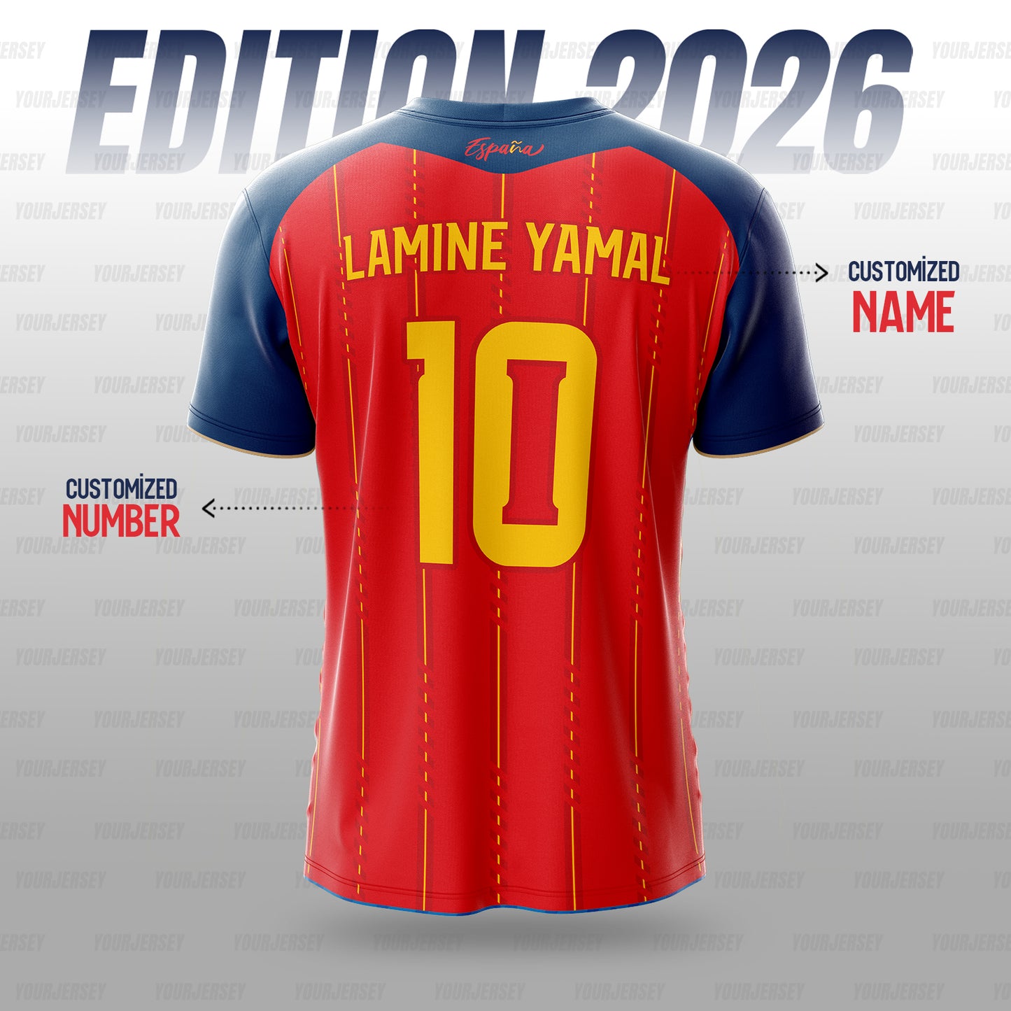 Spain 2026 Soccer Jersey – Red & Yellow Custom Name & Number yourjerseyj