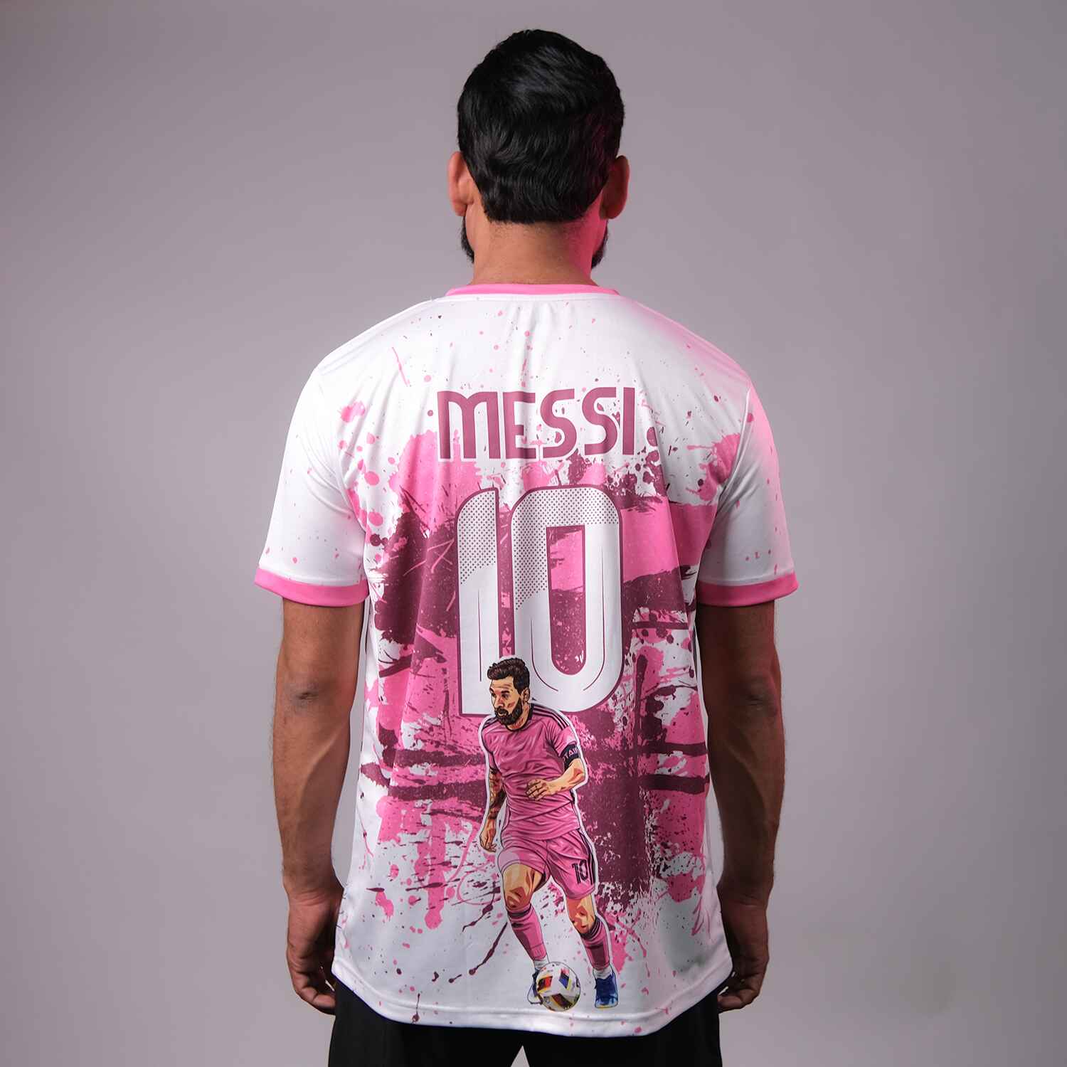 Messi GOAT Football Fan Jersey (YJ Special Fan Edition) – White & Pink yourjerseyj