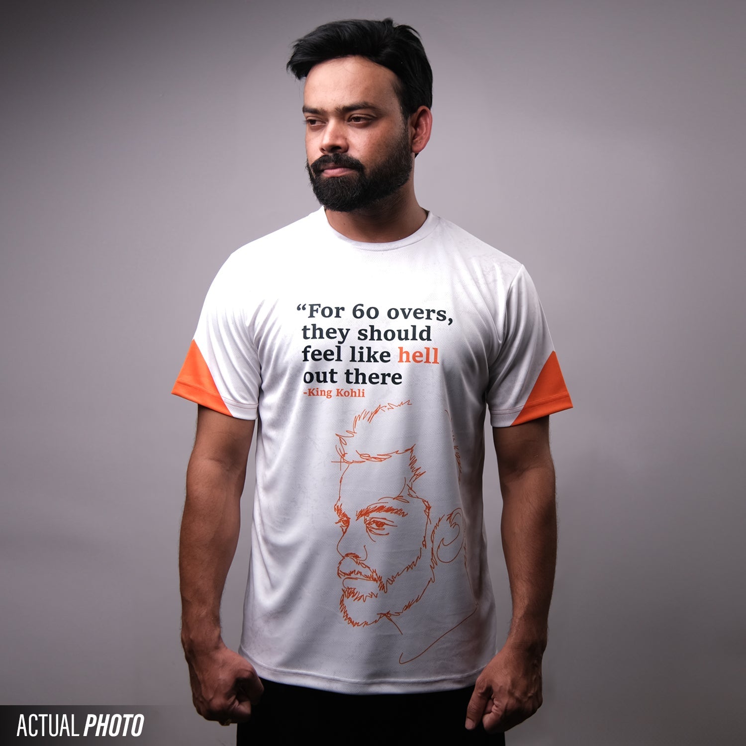 King Kohli Tribute Jersey – White & Orange | Cricket Motivation Tee by Your Jersey. your jersey