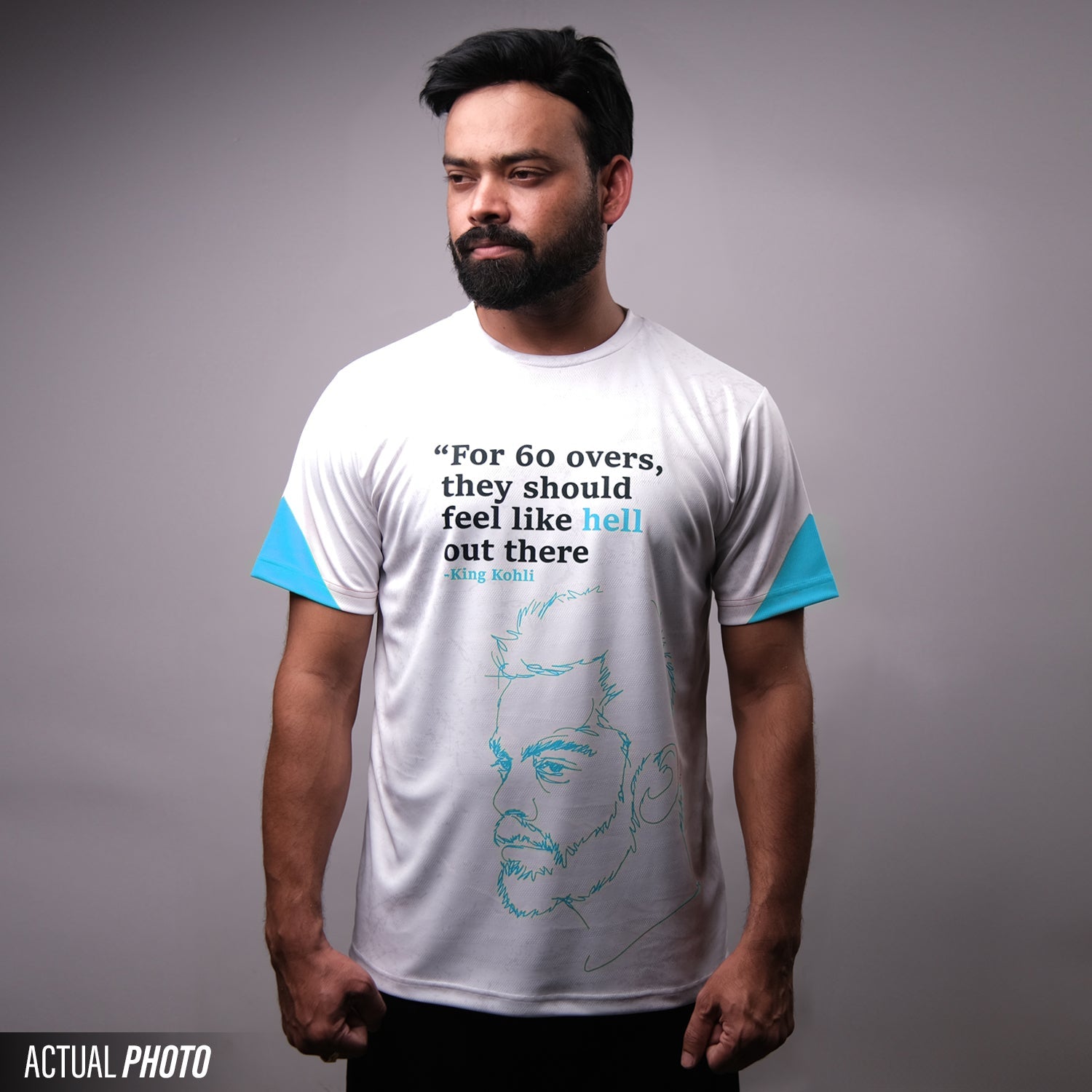 King Kohli Tribute Cricket Jersey – White & Blue -Motivational T-Shirt by Your Jersey your jersey