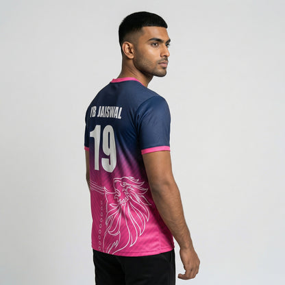 IPL Rajasthan Cricket Jersey 2026 with Name & Number | Customized Rajasthan Fan Jersey for Men, Women & Kids | Personalized Cricket T Shirt | AiroFab Breathable Sportswear | Pink | Sizes 2Y-4XL