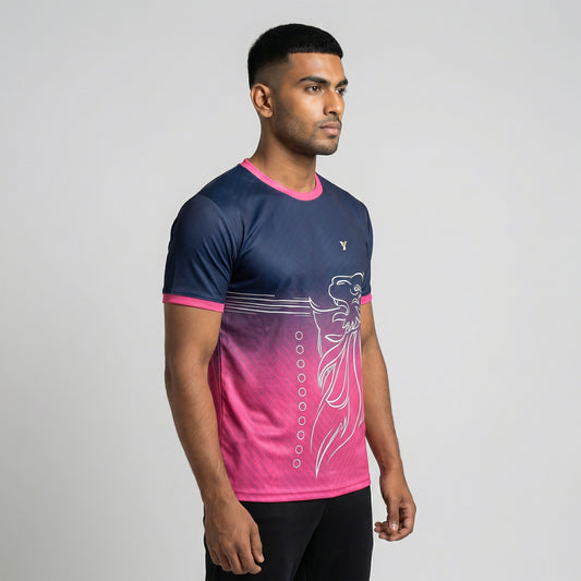IPL Rajasthan Cricket Jersey 2026 with Name & Number | Customized Rajasthan Fan Jersey for Men, Women & Kids | Personalized Cricket T Shirt | AiroFab Breathable Sportswear | Pink | Sizes 2Y-4XL