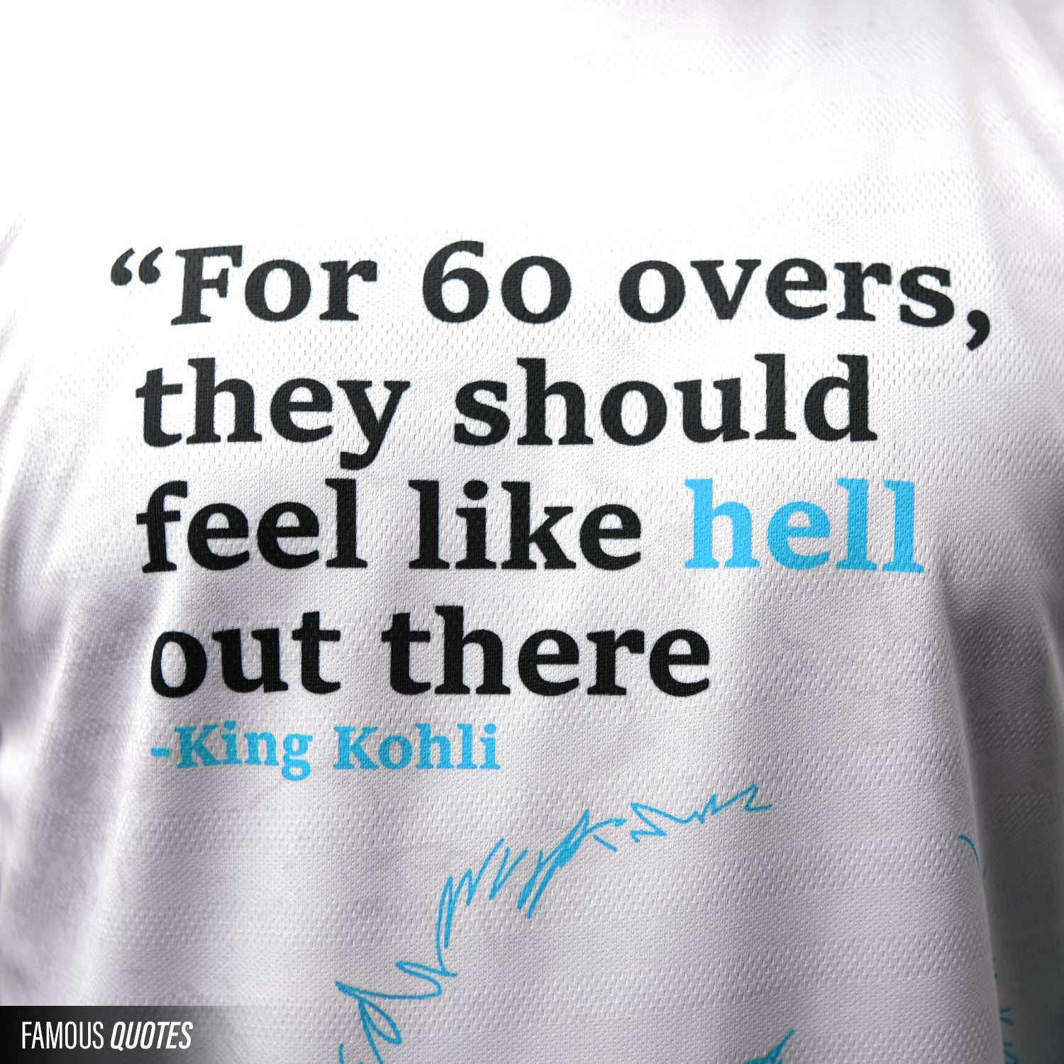 King Kohli Tribute Cricket Jersey – White & Blue -Motivational T-Shirt by Your Jersey your jersey
