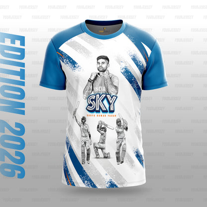 SKY Surya Kumar 63 India T20 Cricket Jersey 2026 – Player Edition Sports Jersey | Custom Name & Number Personalized Cricket T-Shirt for Kids, Men & Women | Breathable Blue Indian Sportswear 2Y–4XL