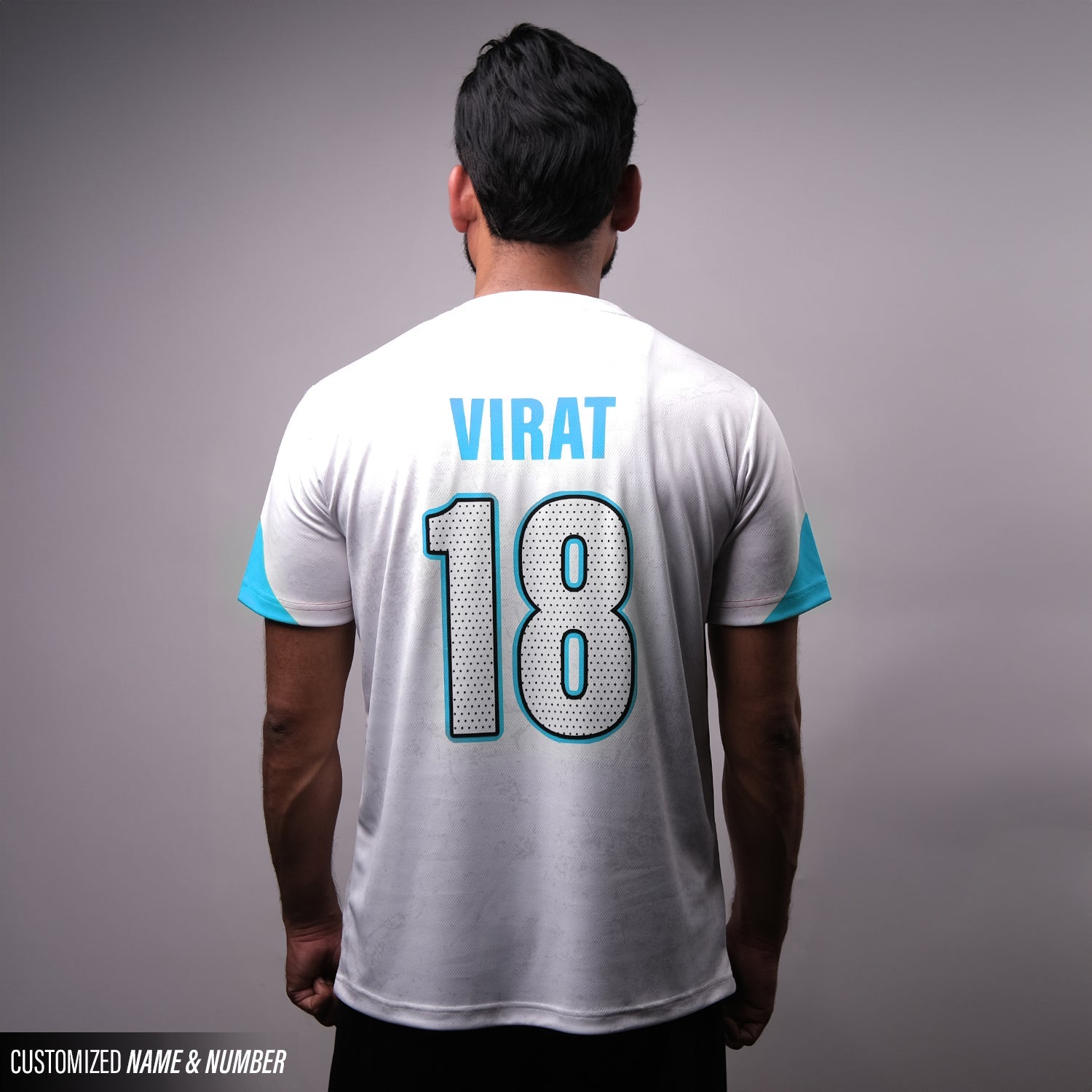 King Kohli Tribute Cricket Jersey – White & Blue -Motivational T-Shirt by Your Jersey your jersey