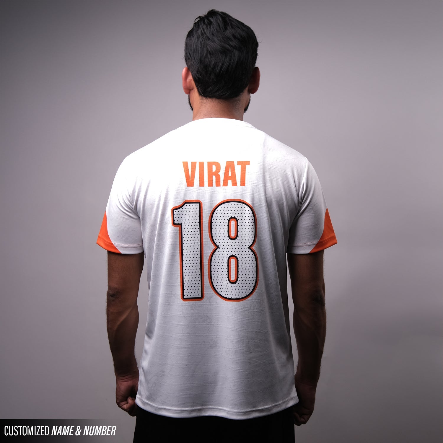 King Kohli Tribute Jersey – White & Orange | Cricket Motivation Tee by Your Jersey. your jersey